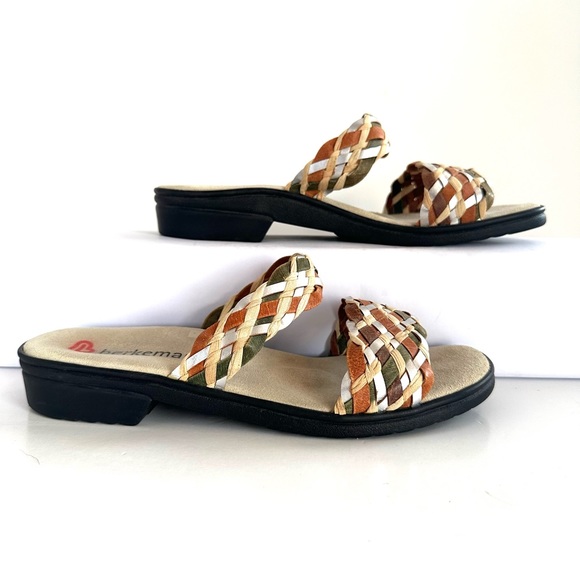 BERKEMANN TREIST MULTI-COLORED DOUBLE BRAIDED STRAP SLIDES MULES SANDALS Sz8 - Picture 2 of 12